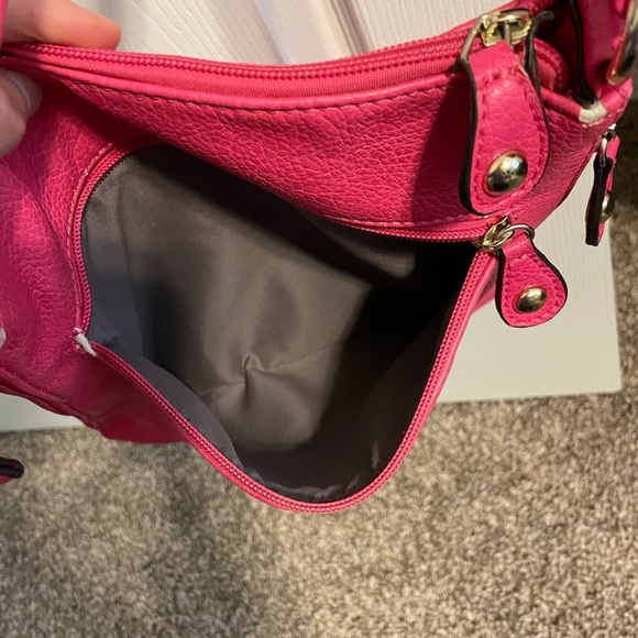 Bright Pink Crossbody Purse with Gold Accents. - Picture 6 of 12